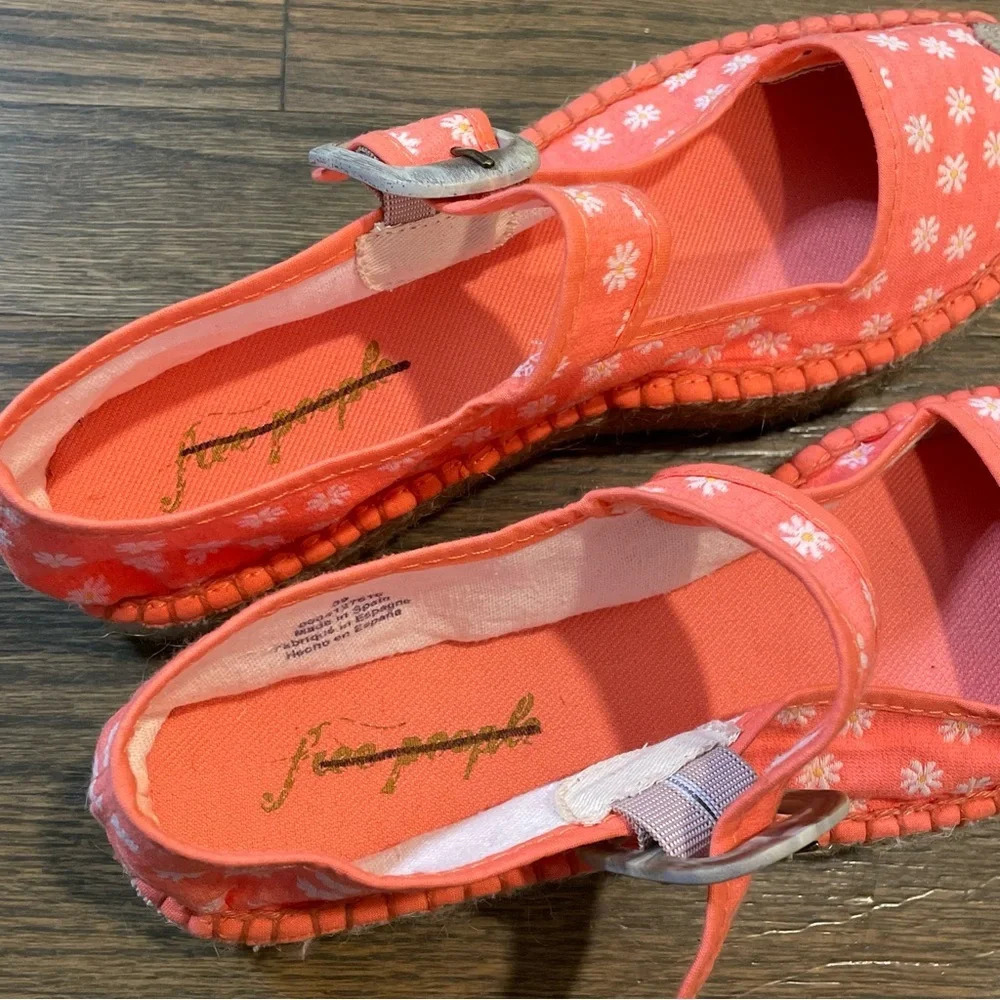FREE PEOPLE SURFSIDE DAISY PRINT MARY JANE ESPADRILLES TANGERINE ORANGE EU39 NEW - Picture 2 of 12